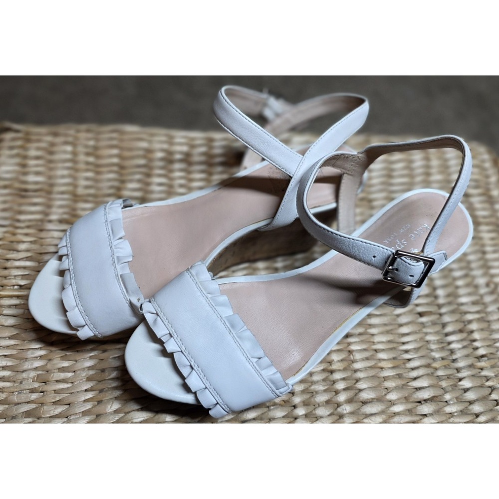 Kate Spade Tomas Ruffle Platform Wedges Sandals White 9 1/2 Women's 9.5